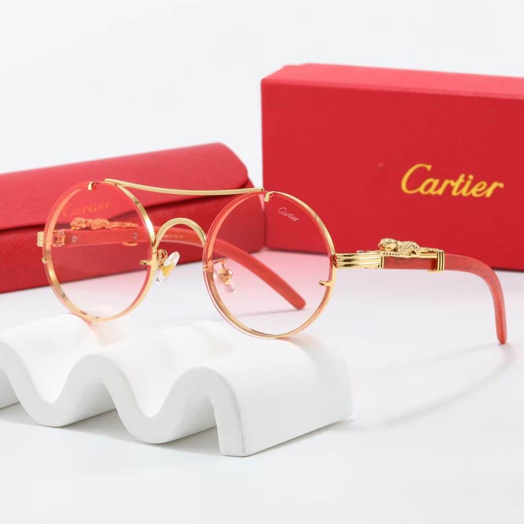 Gafas de sol retro redondas con montura de leopardo dorada
