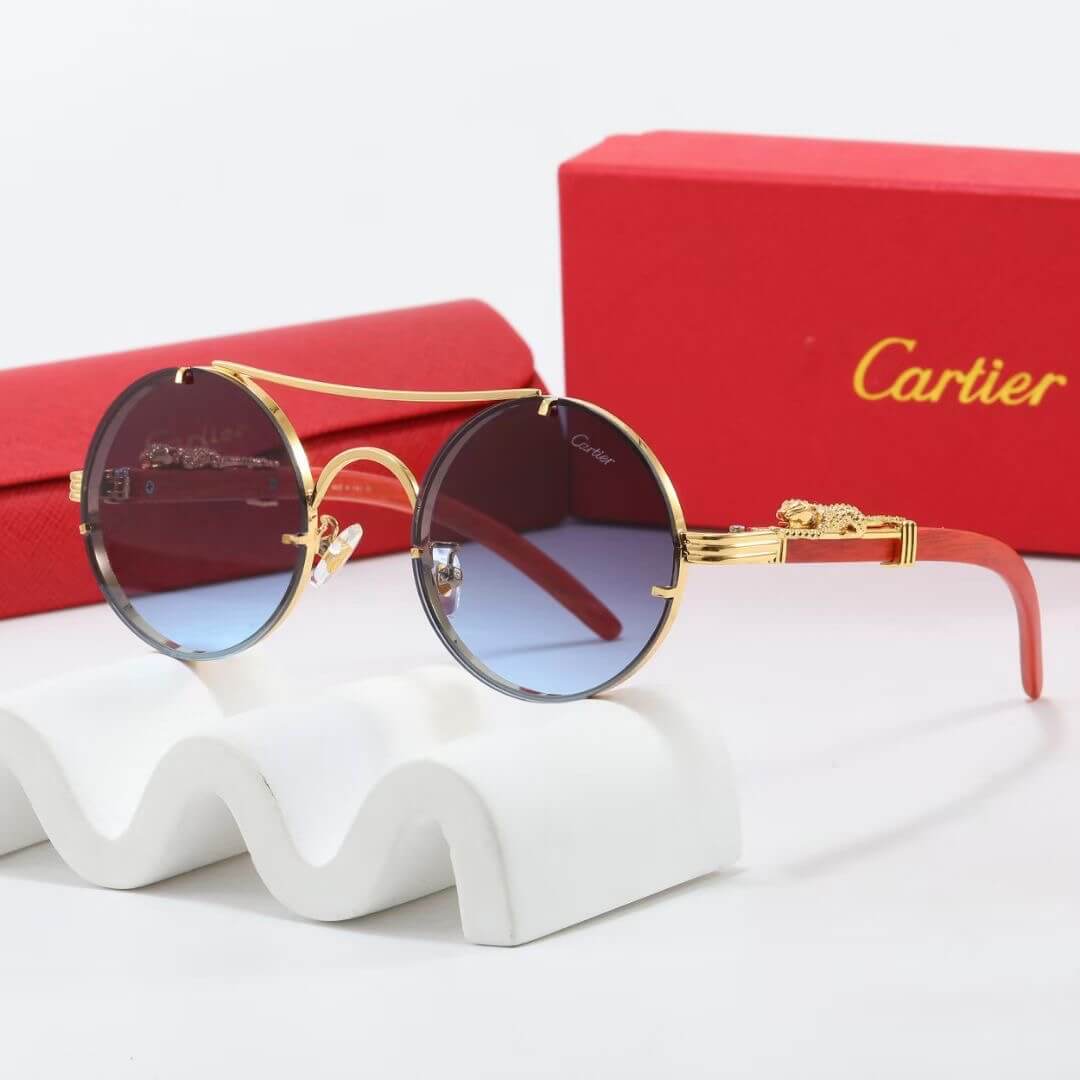 Gafas de sol retro redondas con montura de leopardo dorada