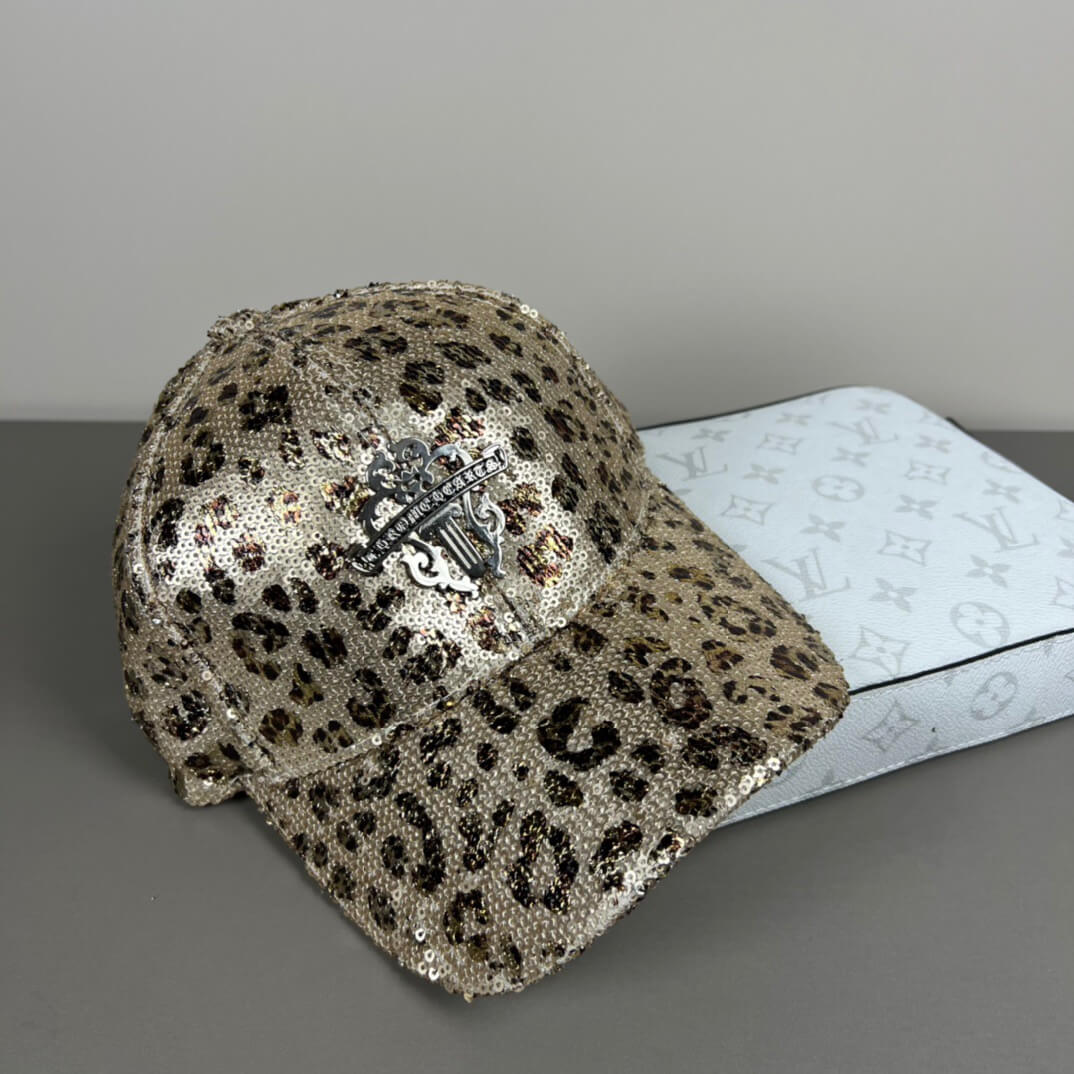 Gorra de lentejuelas con estampado de leopardo de moda vanguardista