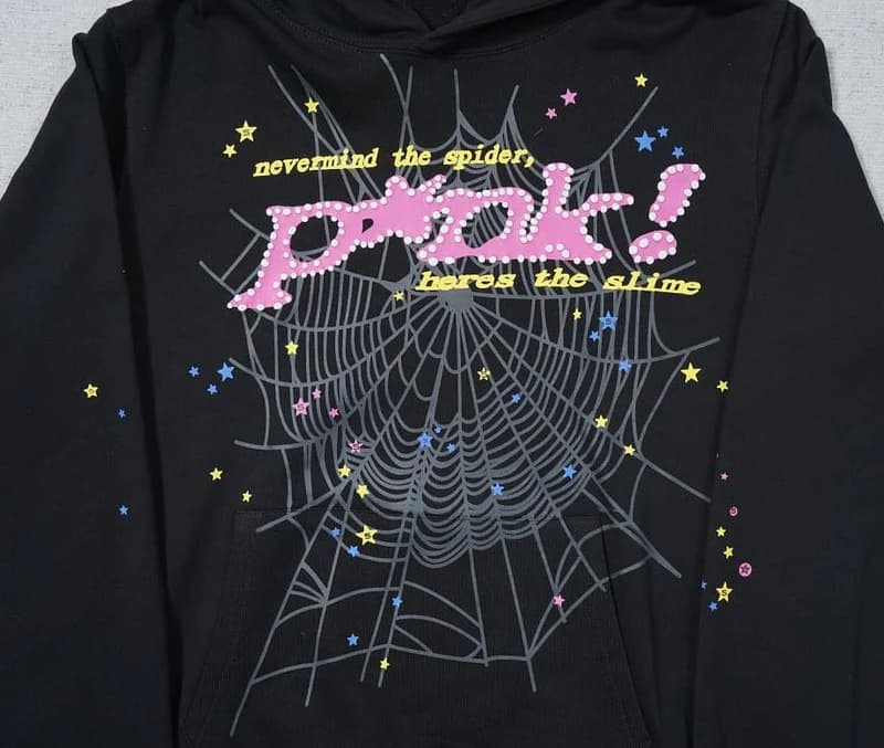 Sudadera con capucha clásica web negra y rosa