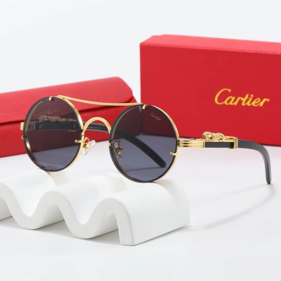 Gafas de sol retro redondas con montura de leopardo dorada