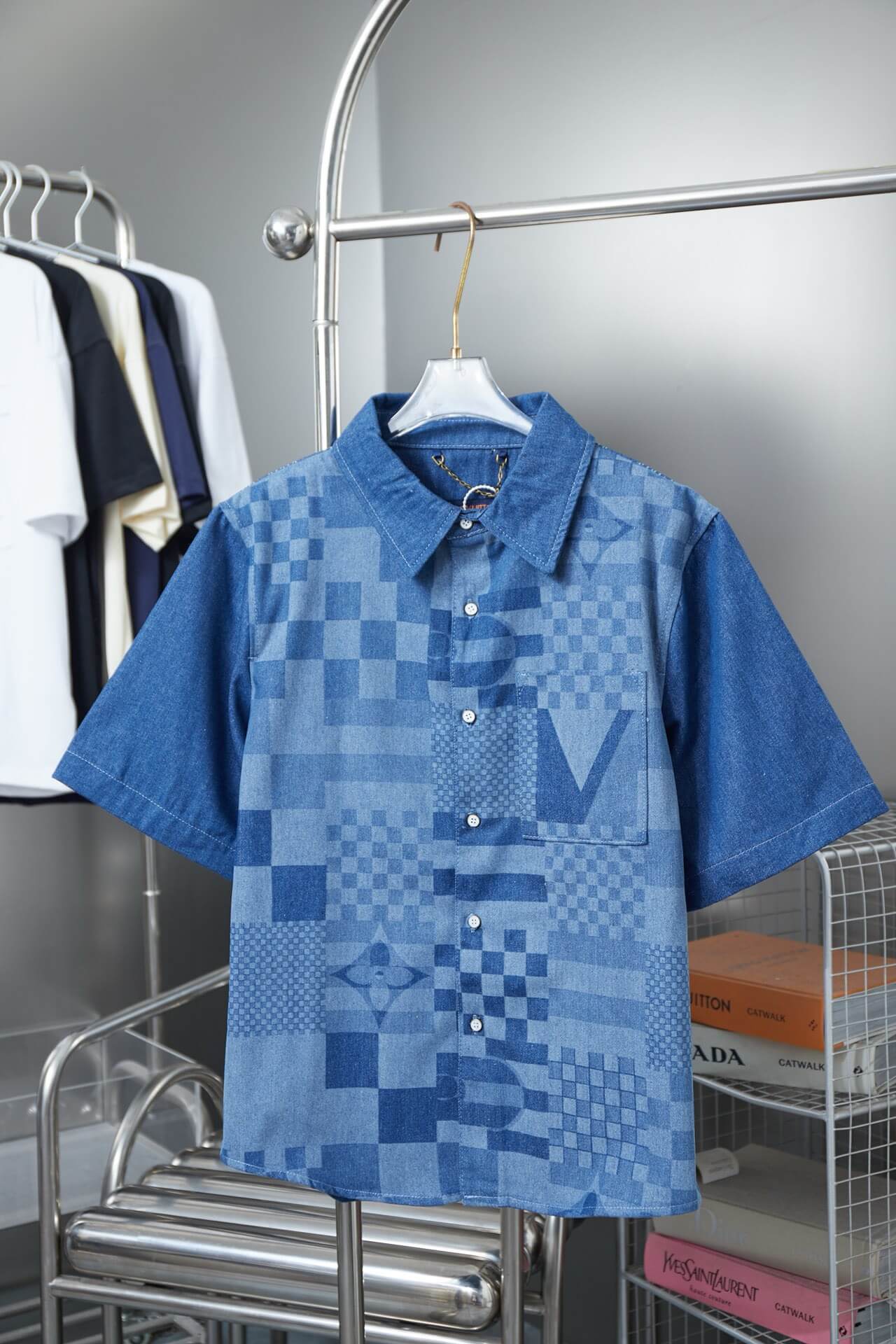 Mosaic Plaid Denim Shirt