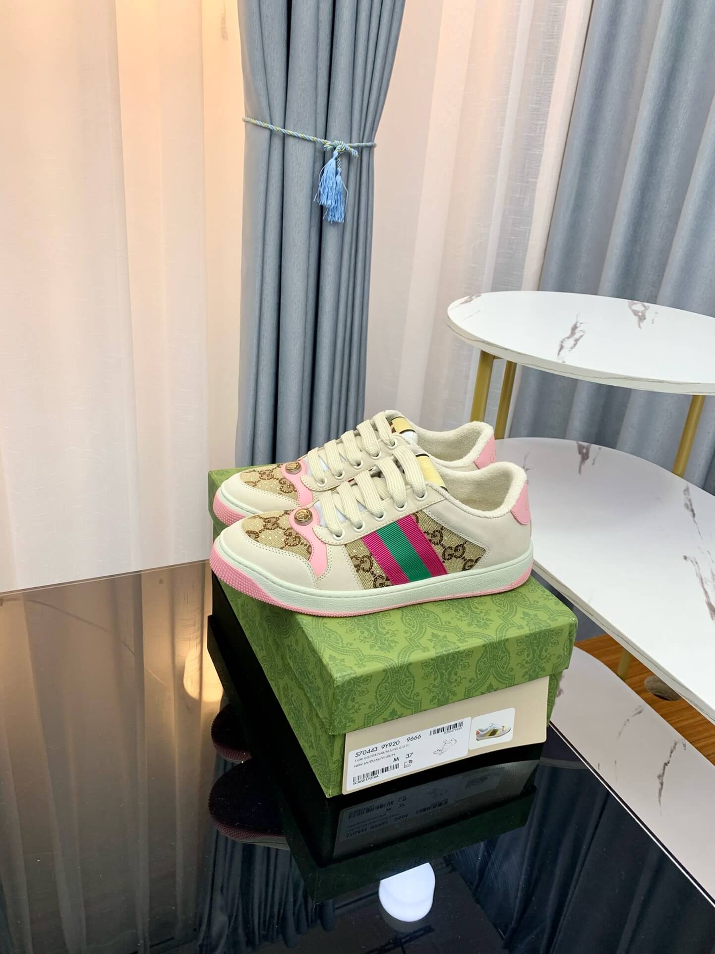 Pink and Green Stripe Sneakers