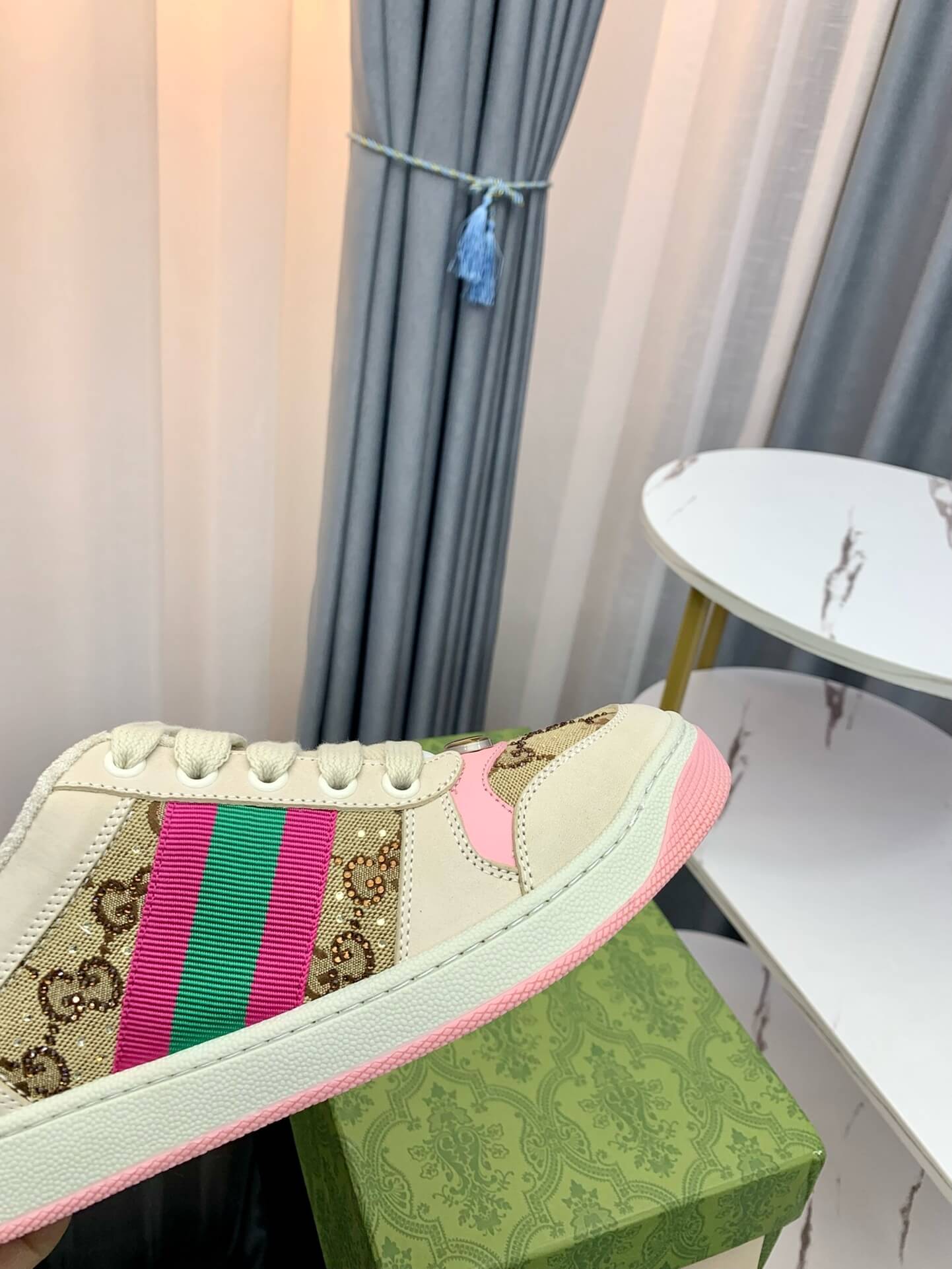 Pink and Green Stripe Sneakers