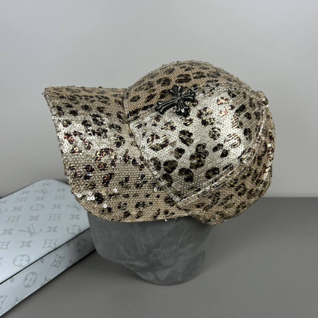 Gorra de lentejuelas con estampado de leopardo de moda vanguardista