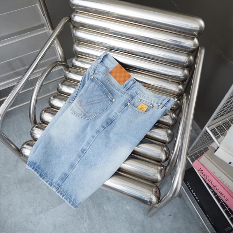 Pocket Letter Embroidered Denim Shorts