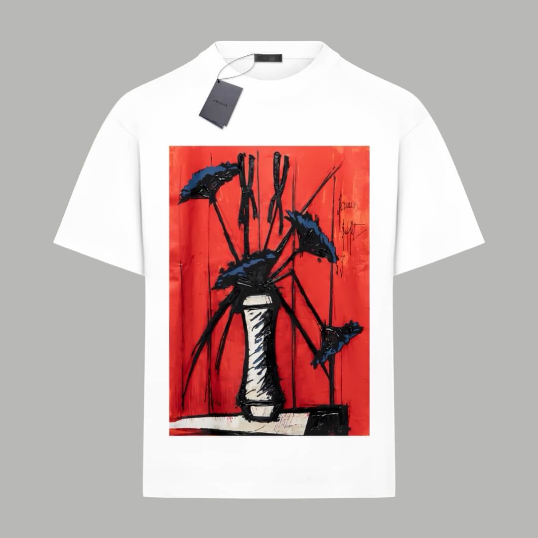 Camiseta con estampado de pintura al óleo de jarrón
