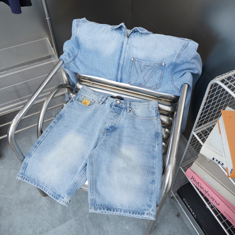 Pocket Letter Embroidered Denim Shorts