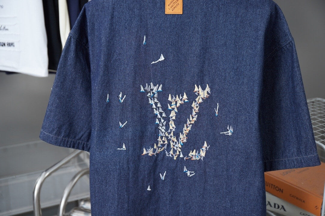Letter Embroidered Denim Shirt