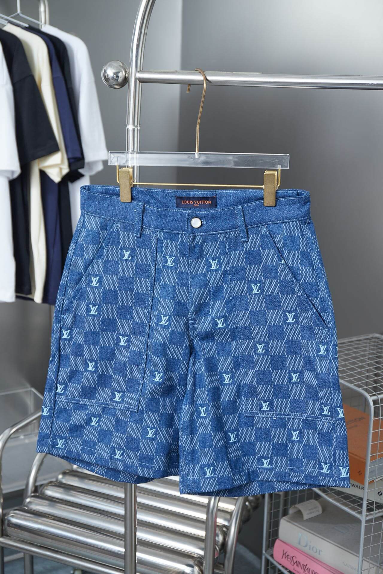 Mosaic Plaid Denim Shorts