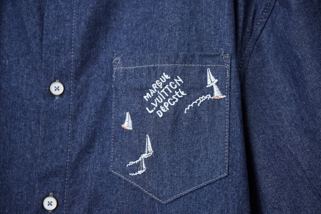 Letter Embroidered Denim Shirt