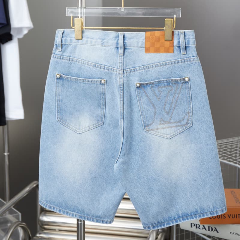 Pocket Letter Embroidered Denim Shorts