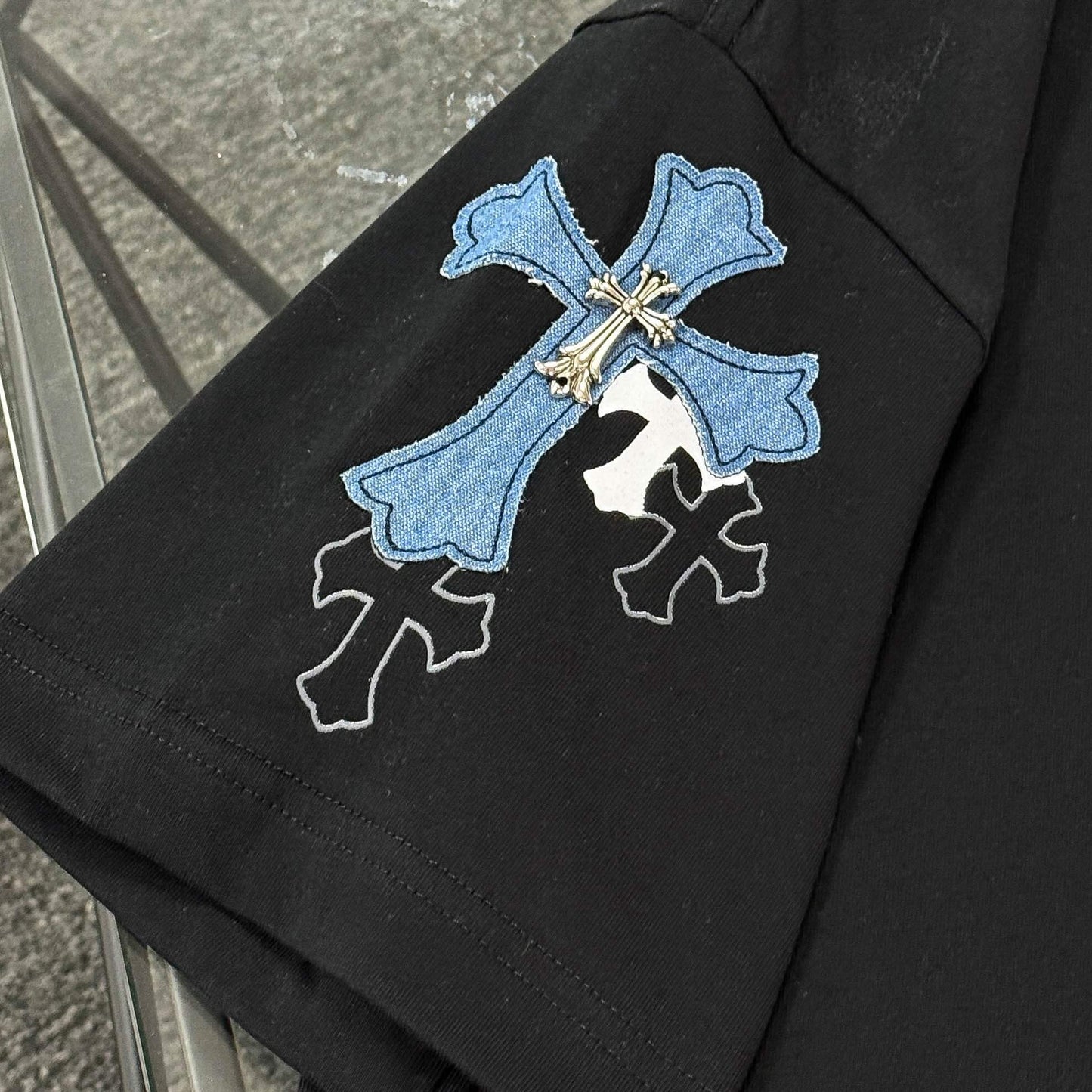 Denim Patch Embroidery T-Shirt