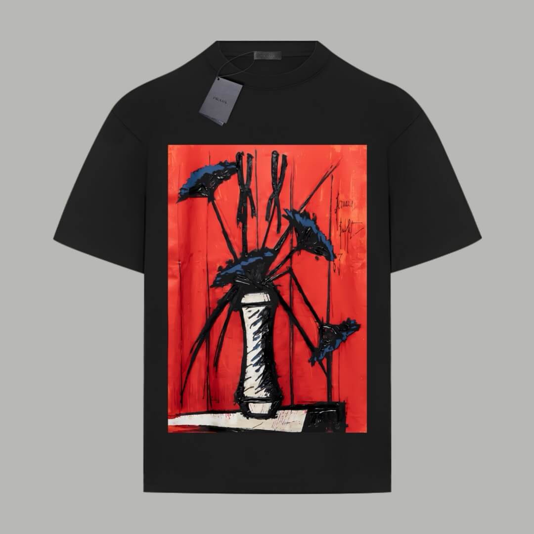 Camiseta con estampado de pintura al óleo de jarrón