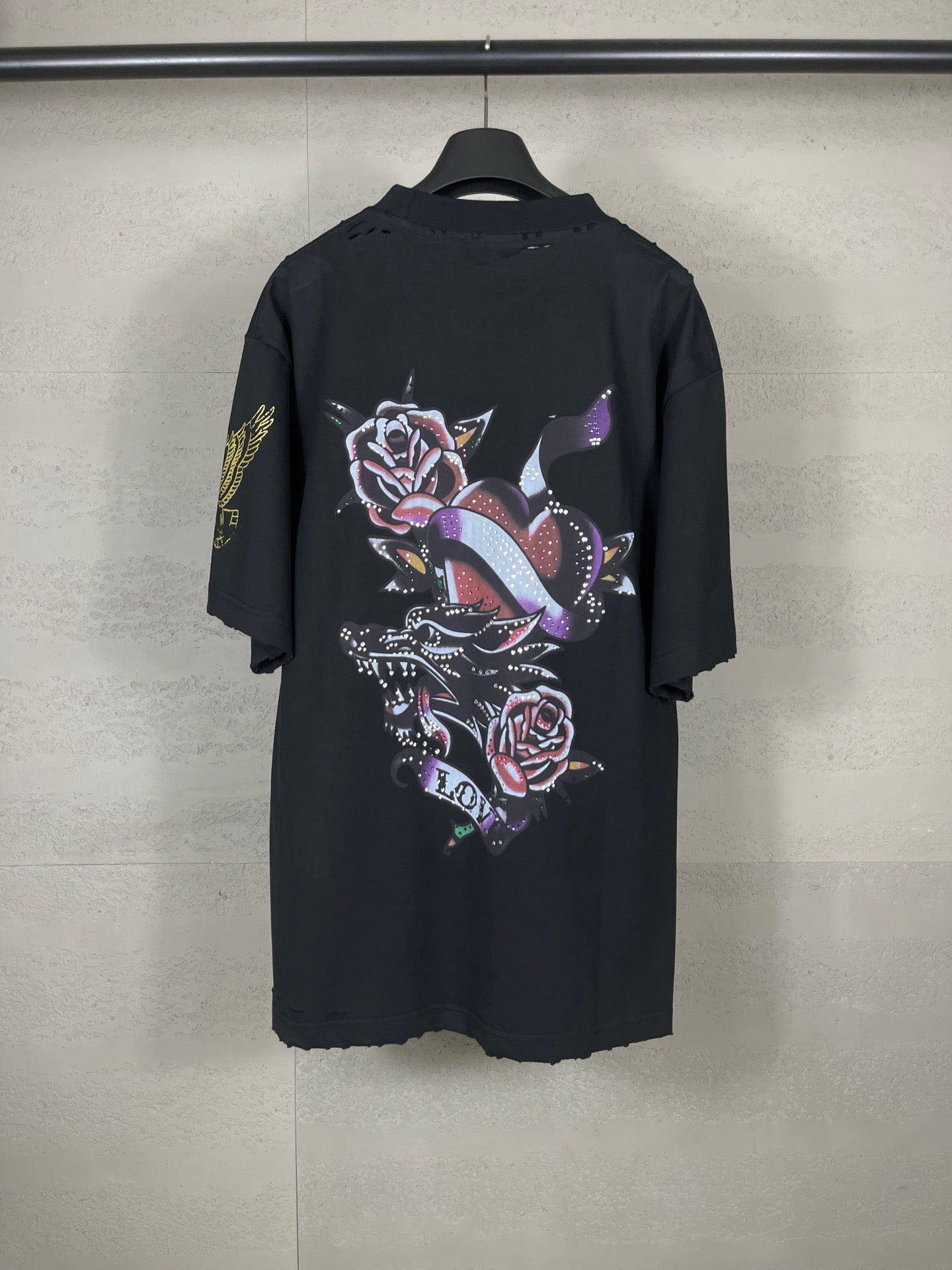 Front & Back Rhinestone Destroyed T-Shirt