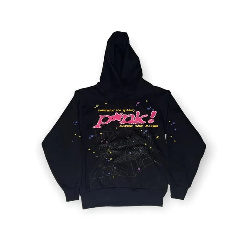 Sudadera con capucha clásica web negra y rosa
