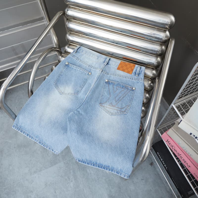 Pocket Letter Embroidered Denim Shorts