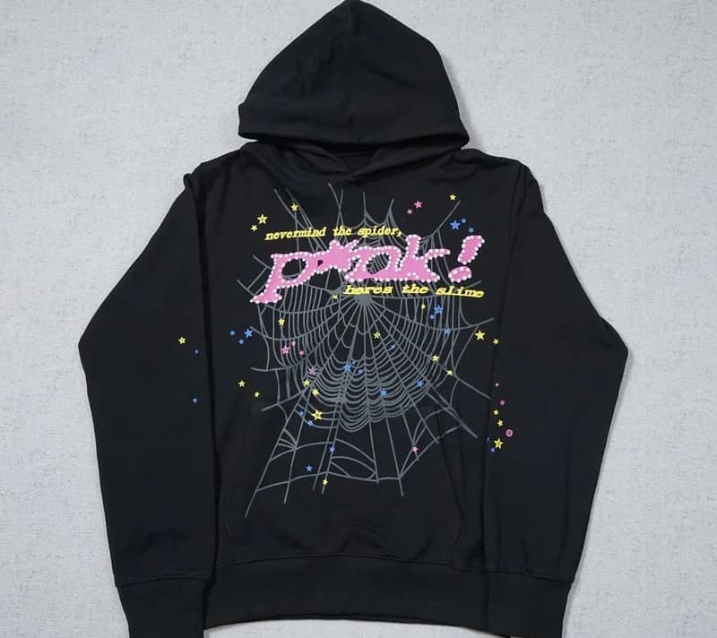 Sudadera con capucha clásica web negra y rosa