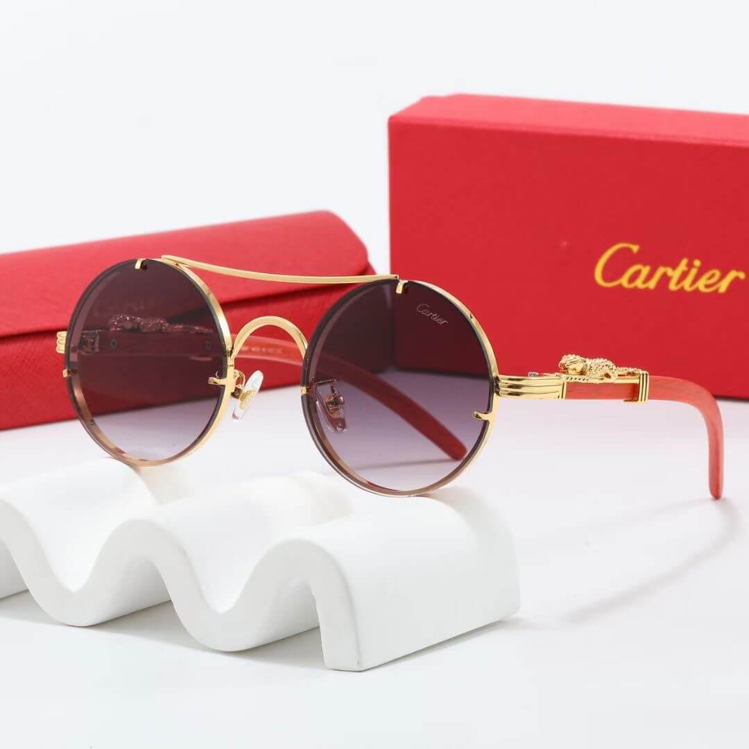 Gafas de sol retro redondas con montura de leopardo dorada