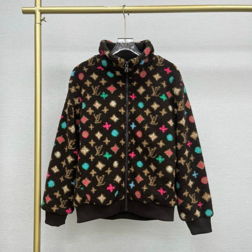 Chaqueta de piel de oveja con estampado integral
