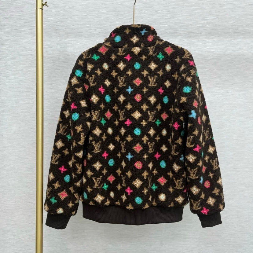 Chaqueta de piel de oveja con estampado integral