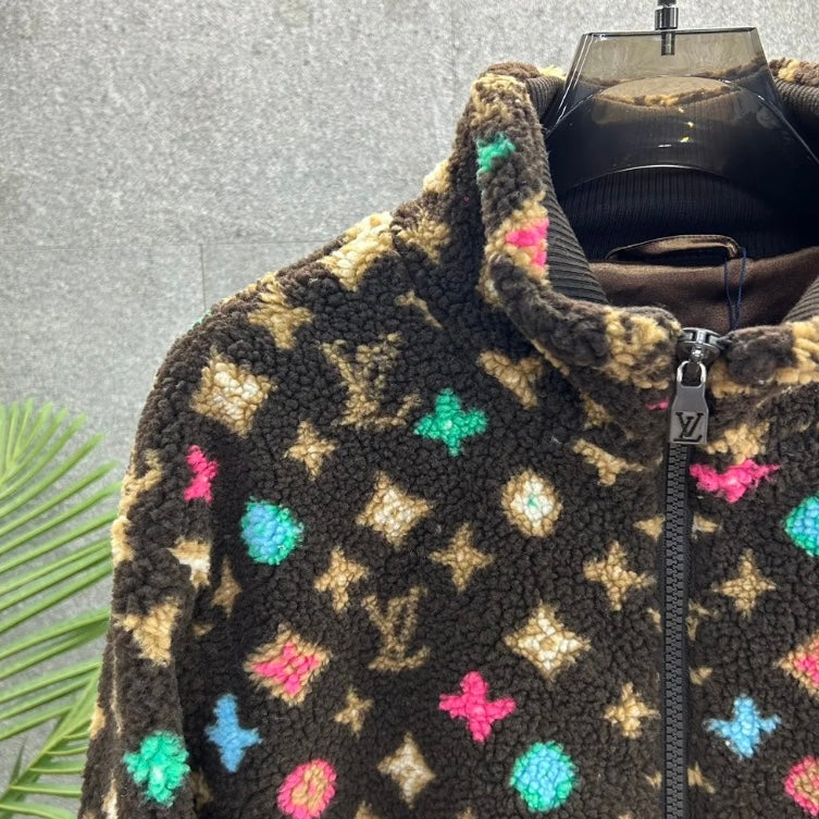 Chaqueta de piel de oveja con estampado integral