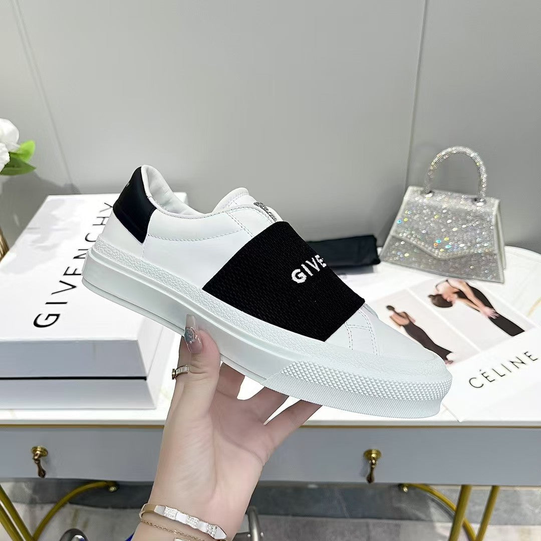 Simple White Sneakers with Lettered Straps