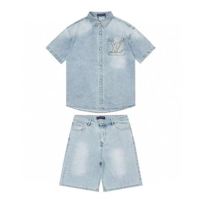 Pocket Letter Embroidered Denim Shorts