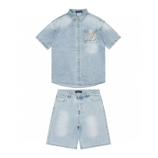 Pocket Letter Embroidered Denim Shorts