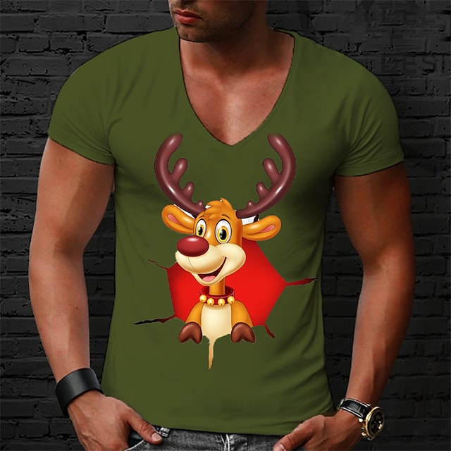 Men's Unisex T shirt Tee Elk Graphic Prints V Neck Hot Stamping Outdoor Christmas Short Sleeve Print Clothing Apparel Sports Designer Casual Big and Tall