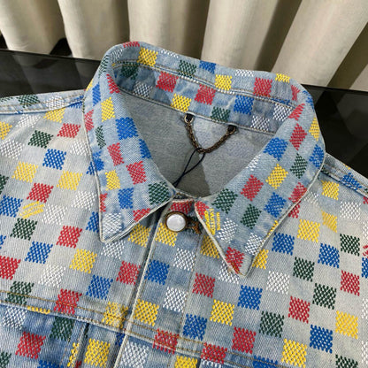 Pixel Checkerboard Denim Jacket