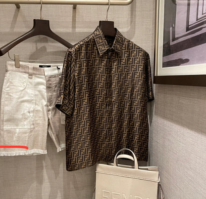 Letter Fashion Brown Toned Short-Sleeve Shirt
