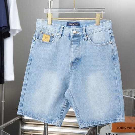 Pocket Letter Embroidered Denim Shorts