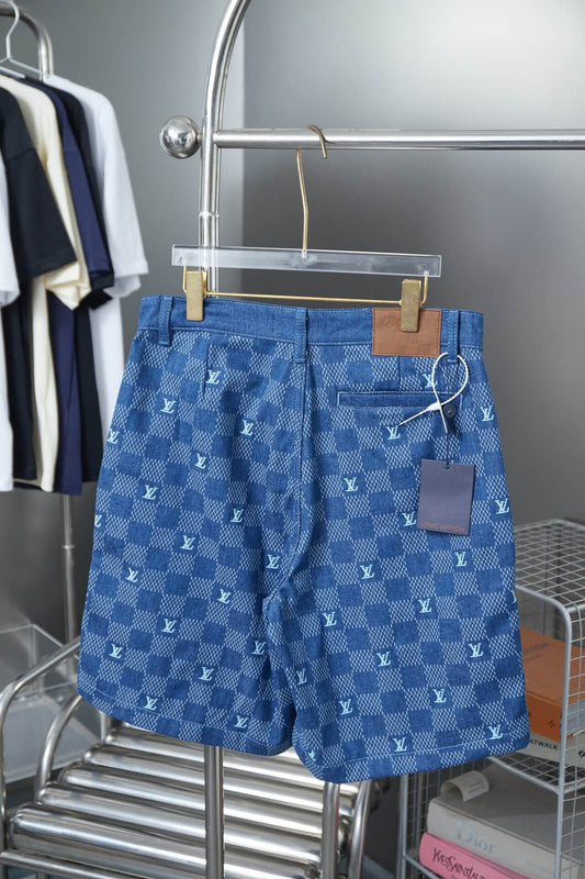 Mosaic Plaid Denim Shorts