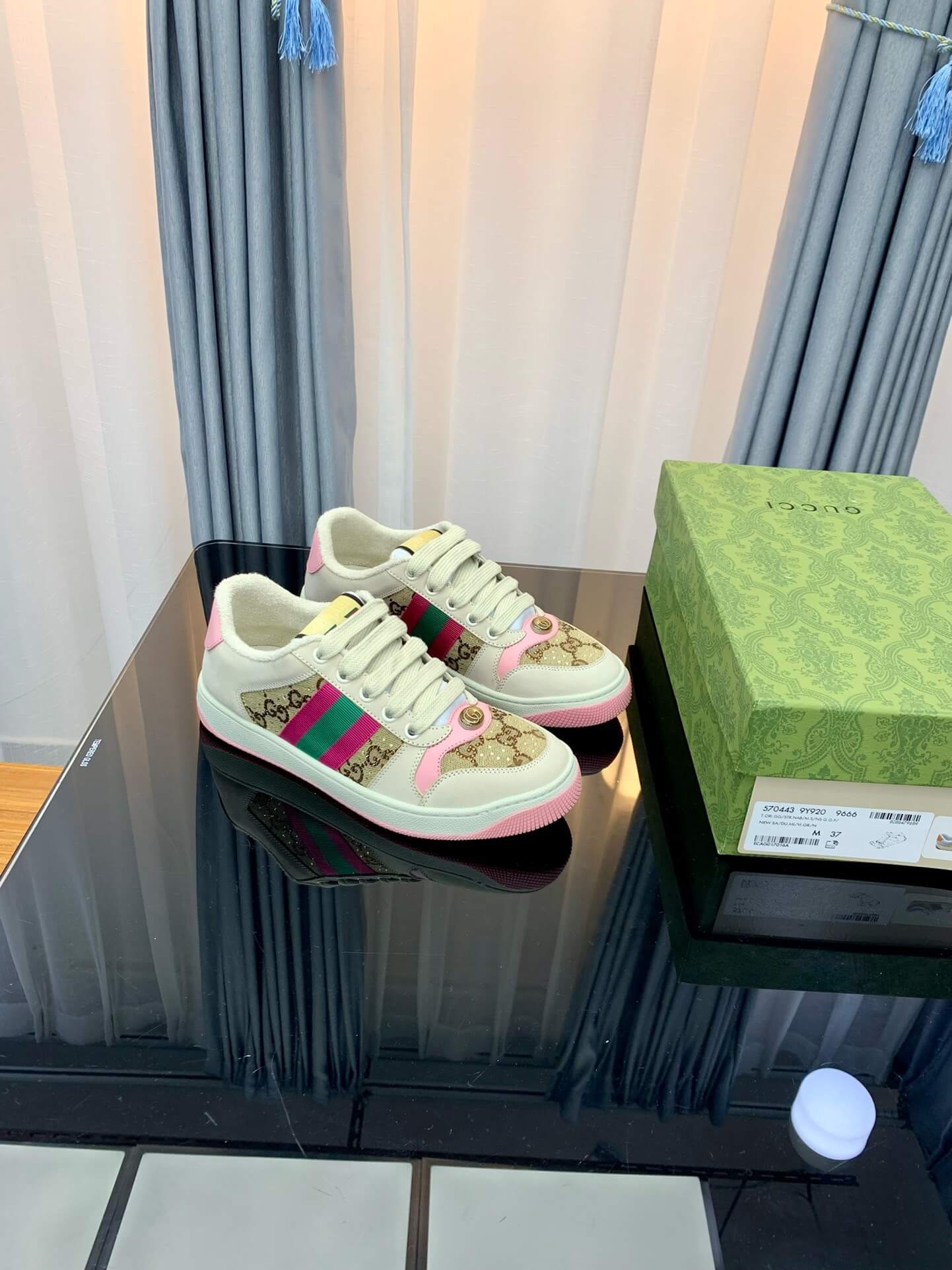 Pink and Green Stripe Sneakers