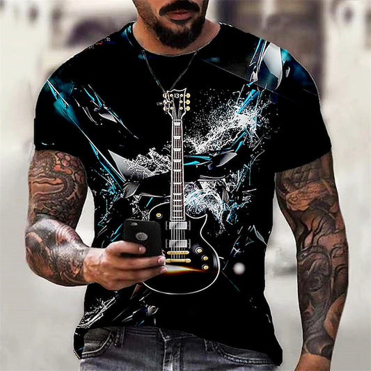 Men's Unisex T shirt Tee Graphic Prints Musical Instrument Crew Neck Green Blue Purple Red 3D Print Outdoor Street Short Sleeve Print Clothing Apparel Sports Designer Casual Big and Tall / Summer