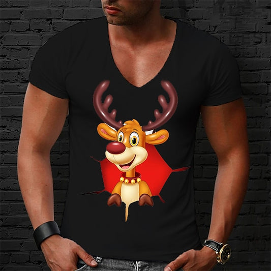 Men's Unisex T shirt Tee Elk Graphic Prints V Neck Hot Stamping Outdoor Christmas Short Sleeve Print Clothing Apparel Sports Designer Casual Big and Tall
