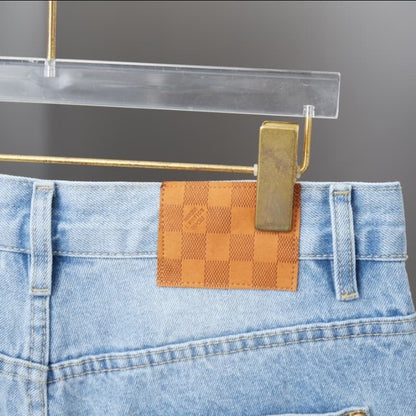 Pocket Letter Embroidered Denim Shorts