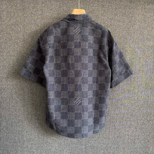 Collared Short Sleeve Checkered Shirt