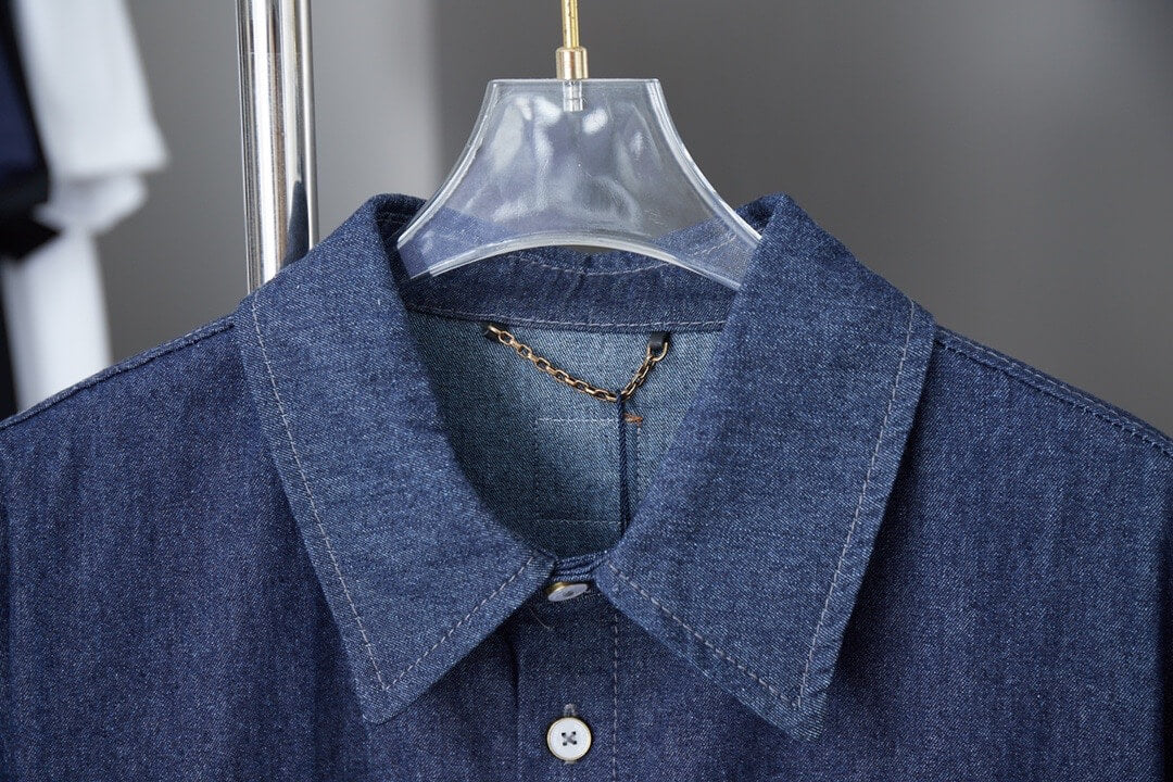 Letter Embroidered Denim Shirt