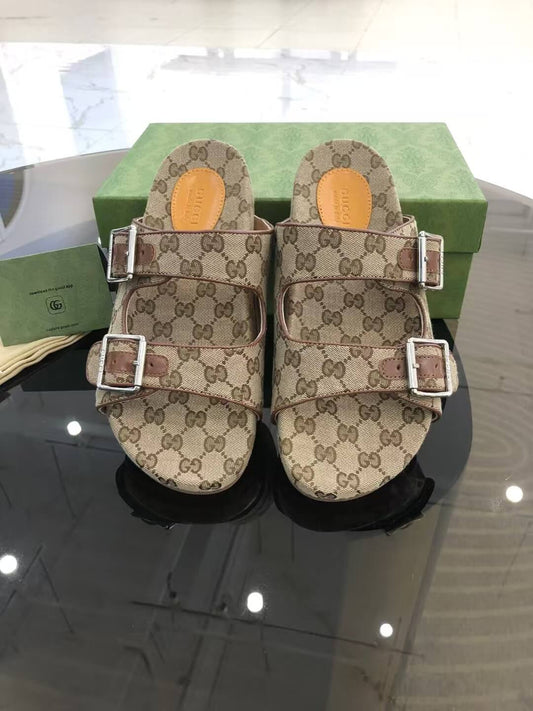 Brown All-Over Print Slippers