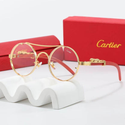 Gafas de sol retro redondas con montura de leopardo dorada
