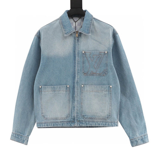Gold Embroidered Letter Denim Jacket