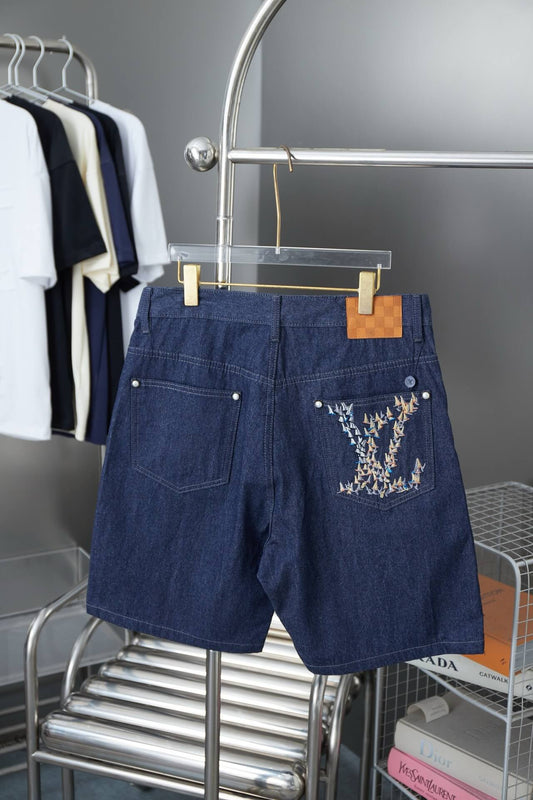 Letter Embroidered Denim Shorts