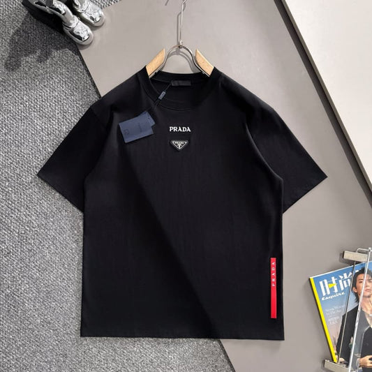 2025 Mini Embroidery Tshirt with Triangle Tag and Red Trim