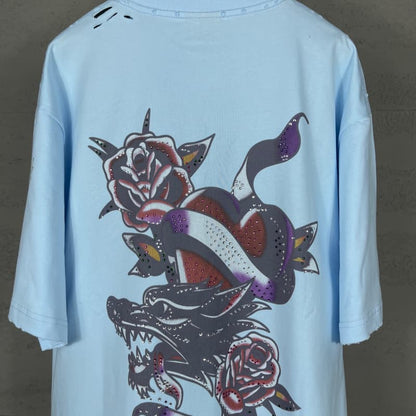 Front & Back Rhinestone Destroyed T-Shirt