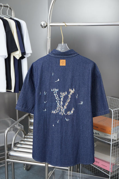 Letter Embroidered Denim Shirt