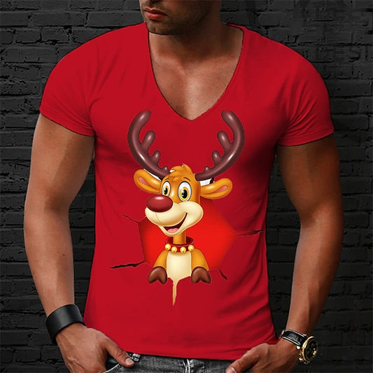 Men's Unisex T shirt Tee Elk Graphic Prints V Neck Hot Stamping Outdoor Christmas Short Sleeve Print Clothing Apparel Sports Designer Casual Big and Tall