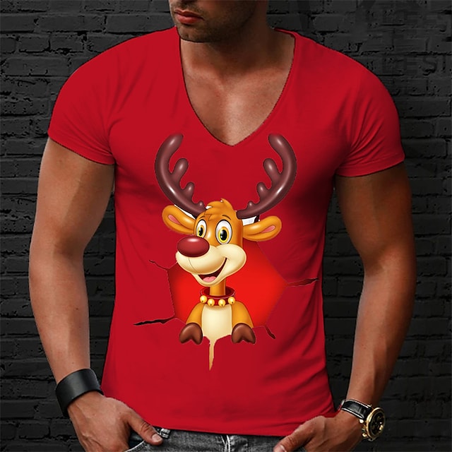 Men's Unisex T shirt Tee Elk Graphic Prints V Neck Hot Stamping Outdoor Christmas Short Sleeve Print Clothing Apparel Sports Designer Casual Big and Tall