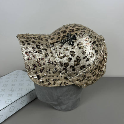 Gorra de lentejuelas con estampado de leopardo de moda vanguardista